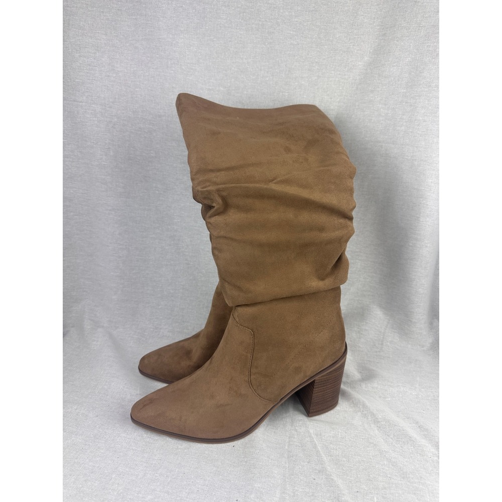 Universal Thread Womens Cognac Brown Faux Suede Slouchy Block Heel Boots Size 11